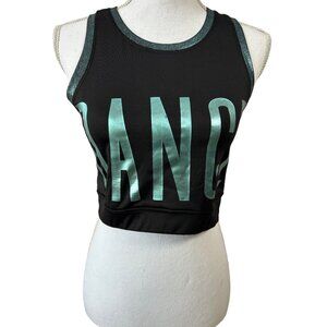Justice Active Girls Black Crop Top Size 20 –‎ Metallic Teal Dance Graphic